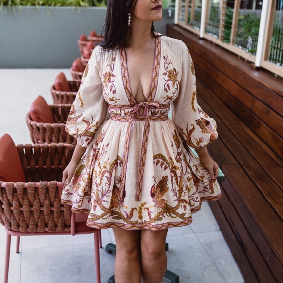 Zimmermann Cassia Plunge Bow Mini Dress 